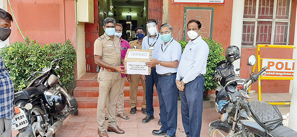 Chemplast Cuddalore Vinyls Limited provided 100 face shields to the Old Town Police Station, Cuddalore